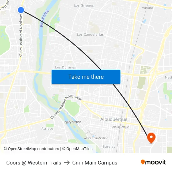Coors @ Western Trails to Cnm Main Campus map