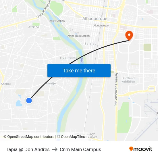 Tapia @ Don Andres to Cnm Main Campus map