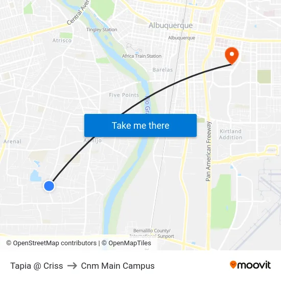 Tapia @ Criss to Cnm Main Campus map
