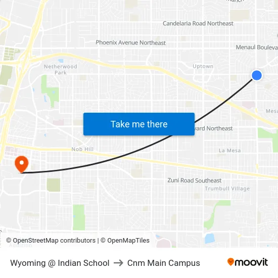Wyoming @ Indian School to Cnm Main Campus map