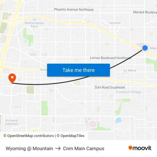 Wyoming @ Mountain to Cnm Main Campus map