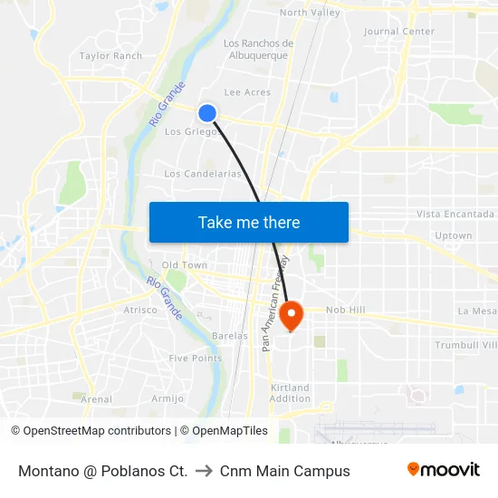 Montano @ Poblanos Ct. to Cnm Main Campus map