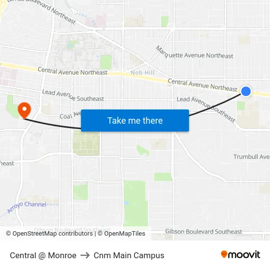 Central @ Monroe to Cnm Main Campus map