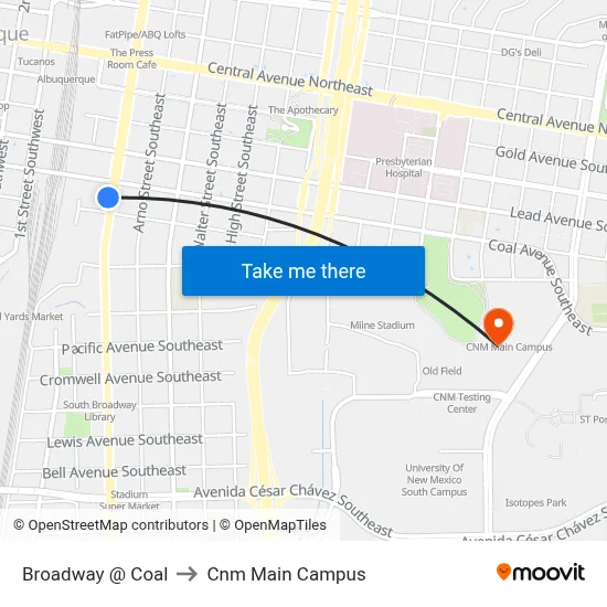 Broadway @ Coal to Cnm Main Campus map