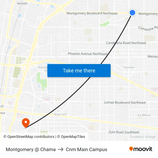 Montgomery @ Chama to Cnm Main Campus map