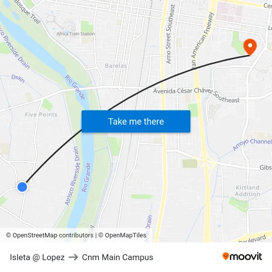 Isleta @ Lopez to Cnm Main Campus map