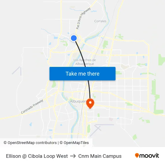 Ellison @ Cibola Loop West to Cnm Main Campus map