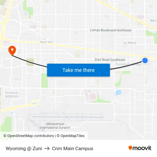 Wyoming @ Zuni to Cnm Main Campus map