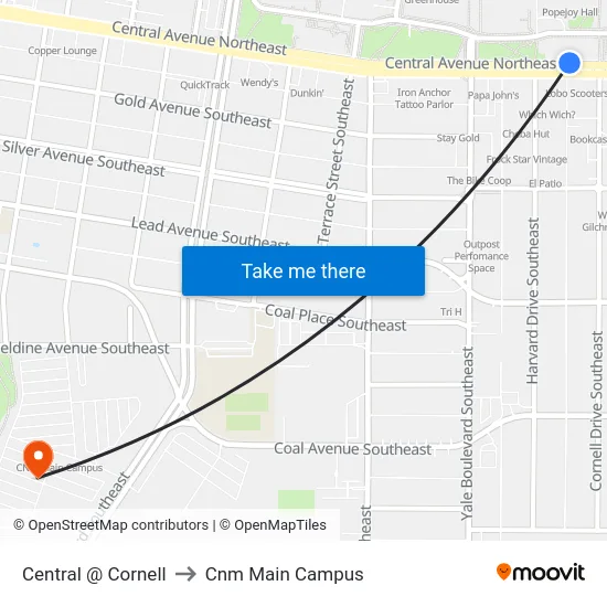 Central @ Cornell to Cnm Main Campus map