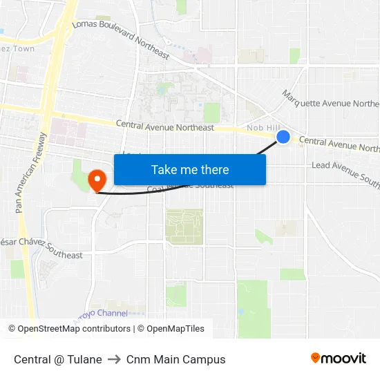 Central @ Tulane to Cnm Main Campus map