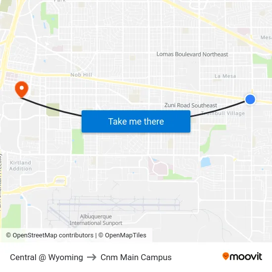 Central @ Wyoming to Cnm Main Campus map