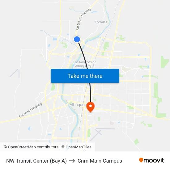 NW Transit Center (Bay A) to Cnm Main Campus map