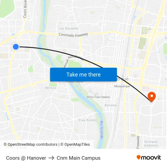 Coors @ Hanover to Cnm Main Campus map