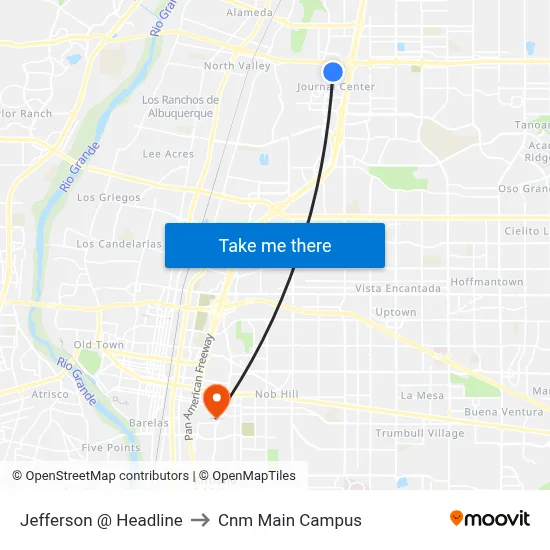 Jefferson @ Headline to Cnm Main Campus map