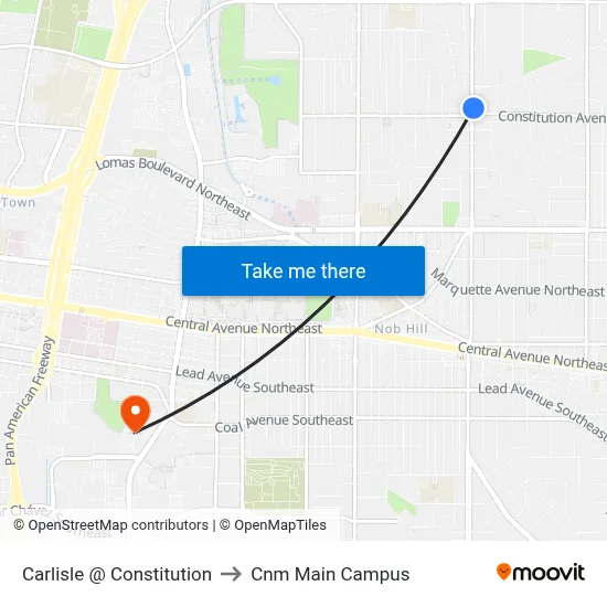 Carlisle @ Constitution to Cnm Main Campus map