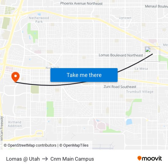 Lomas @ Utah to Cnm Main Campus map