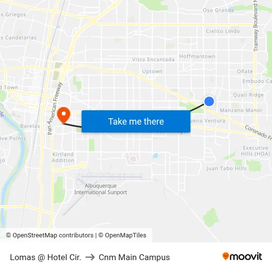Lomas @ Hotel Cir. to Cnm Main Campus map