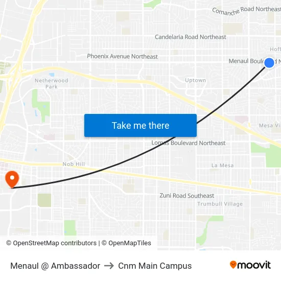 Menaul @ Ambassador to Cnm Main Campus map