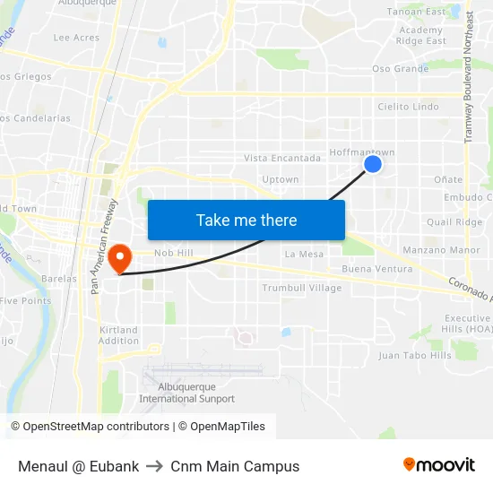 Menaul @ Eubank to Cnm Main Campus map