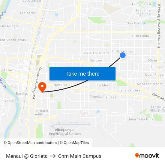 Menaul @ Glorieta to Cnm Main Campus map