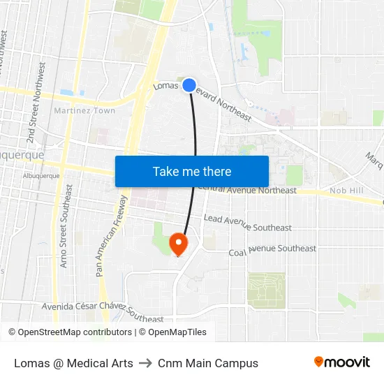 Lomas @ Medical Arts to Cnm Main Campus map