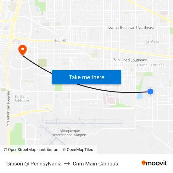 Gibson @ Pennsylvania to Cnm Main Campus map