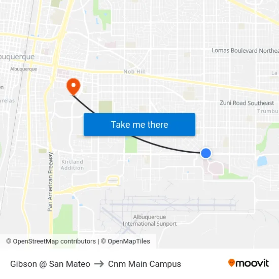 Gibson @ San Mateo to Cnm Main Campus map