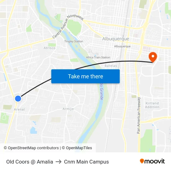 Old Coors @ Amalia to Cnm Main Campus map