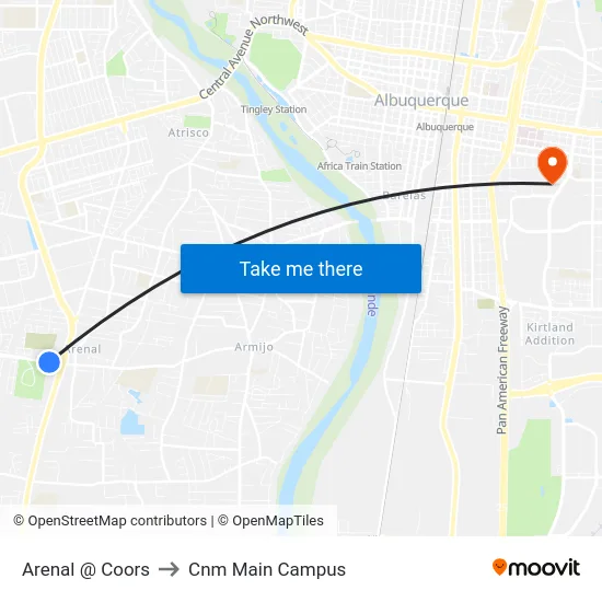 Arenal @ Coors to Cnm Main Campus map