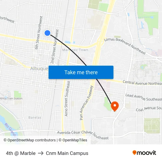 4th @ Marble to Cnm Main Campus map