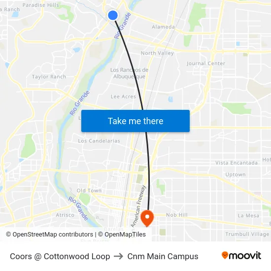 Coors @ Cottonwood Loop to Cnm Main Campus map