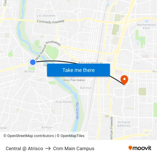 Central @ Atrisco to Cnm Main Campus map