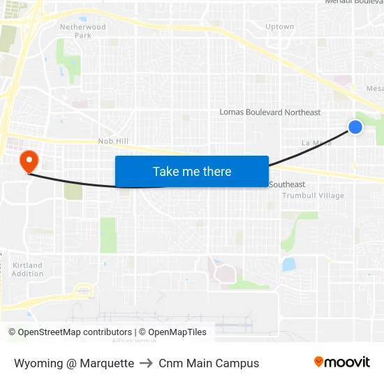 Wyoming @ Marquette to Cnm Main Campus map
