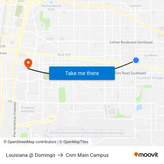 Louisiana @ Domingo to Cnm Main Campus map