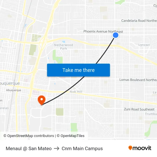 Menaul @ San Mateo to Cnm Main Campus map