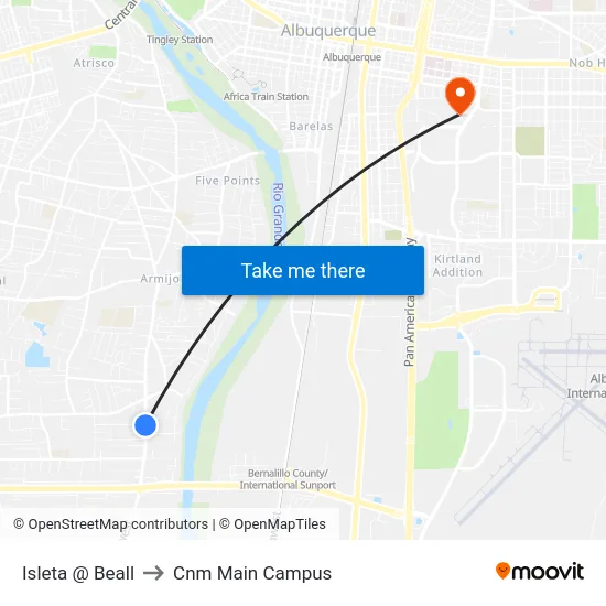 Isleta @ Beall to Cnm Main Campus map