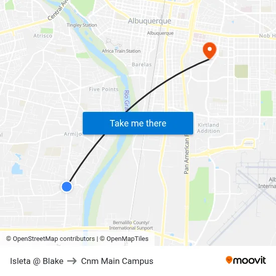 Isleta @ Blake to Cnm Main Campus map