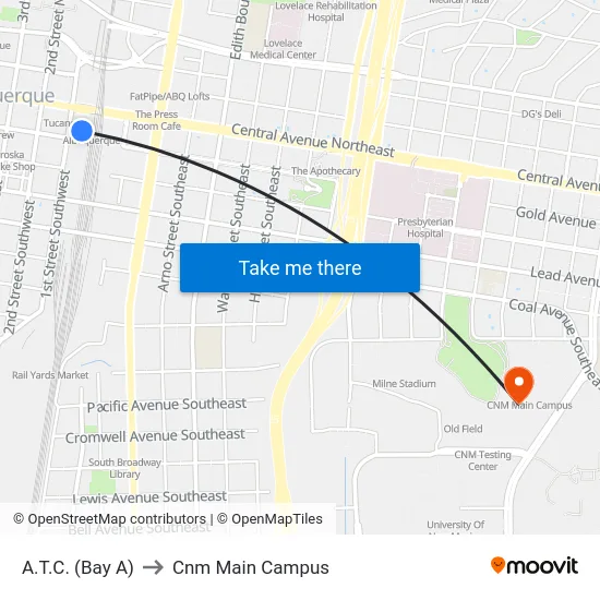 A.T.C.  (Bay A) to Cnm Main Campus map