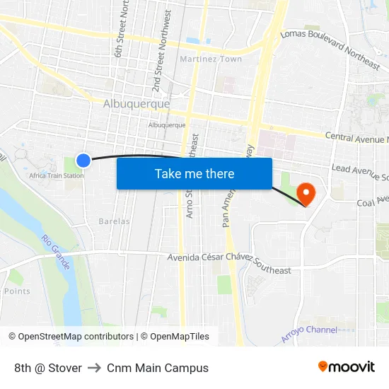 8th @ Stover to Cnm Main Campus map