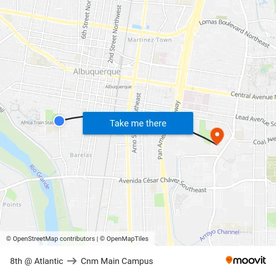 8th @ Atlantic to Cnm Main Campus map