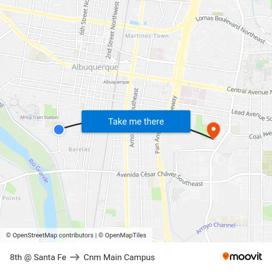 8th @ Santa Fe to Cnm Main Campus map