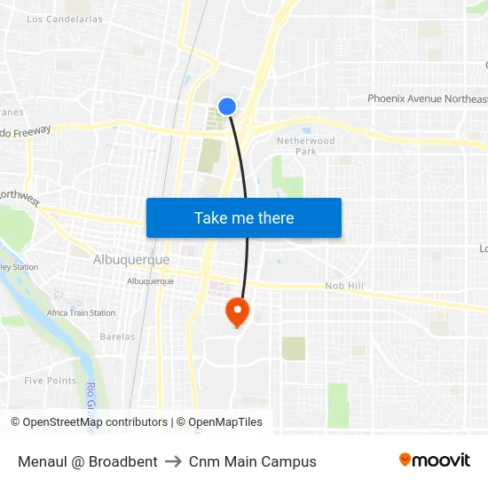 Menaul @ Broadbent to Cnm Main Campus map