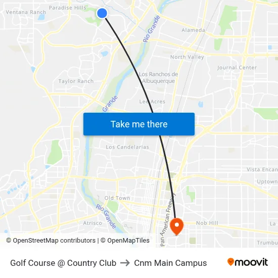 Golf Course @ Country Club to Cnm Main Campus map