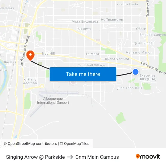 Singing Arrow @ Parkside to Cnm Main Campus map