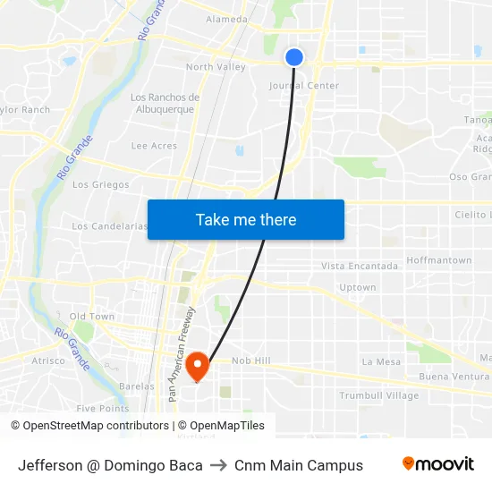 Jefferson @ Domingo Baca to Cnm Main Campus map