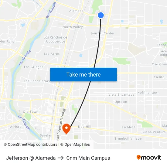 Jefferson @ Alameda to Cnm Main Campus map