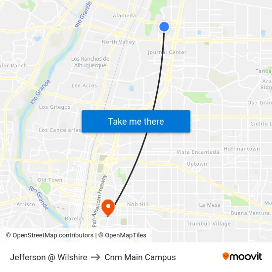 Jefferson @ Wilshire to Cnm Main Campus map