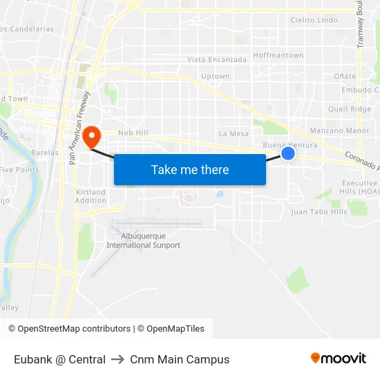 Eubank @ Central to Cnm Main Campus map