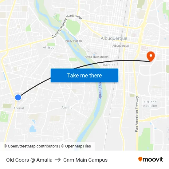 Old Coors @ Amalia to Cnm Main Campus map