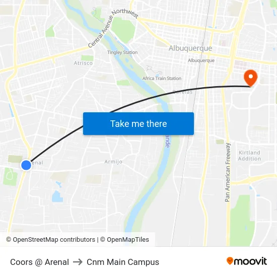 Coors @ Arenal to Cnm Main Campus map